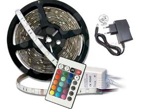 Cinta led RGB 5 mtrs con transformador y control 270 LED