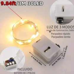 Cinta led con pila - Luz led hada 3 mtrs - blanco, multicolor, rojo, verde, dorado