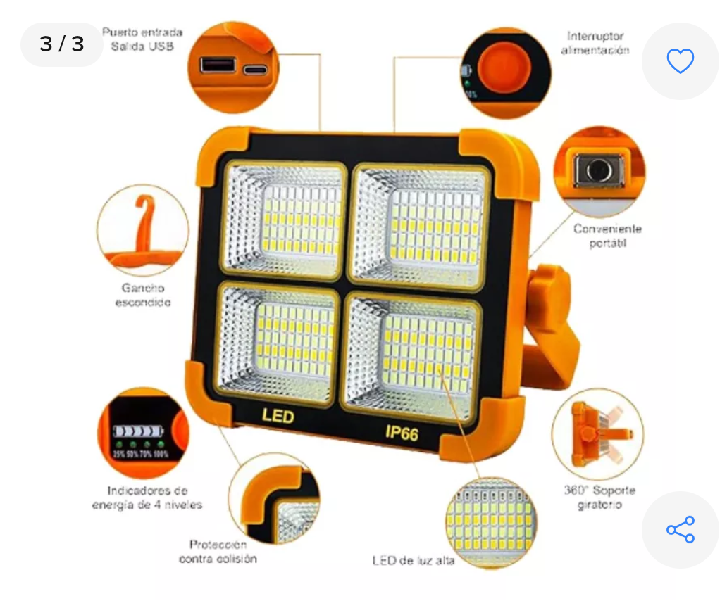 Reflector solar portatil 300w TRICOLOR OPALUX
