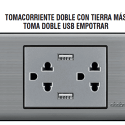 Tomacorriente aluminizado doble para empotrar con toma doble usb ABATRON