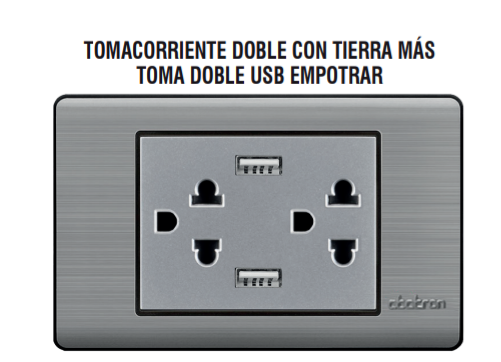 Tomacorriente aluminizado doble para empotrar con toma doble usb ABATRON