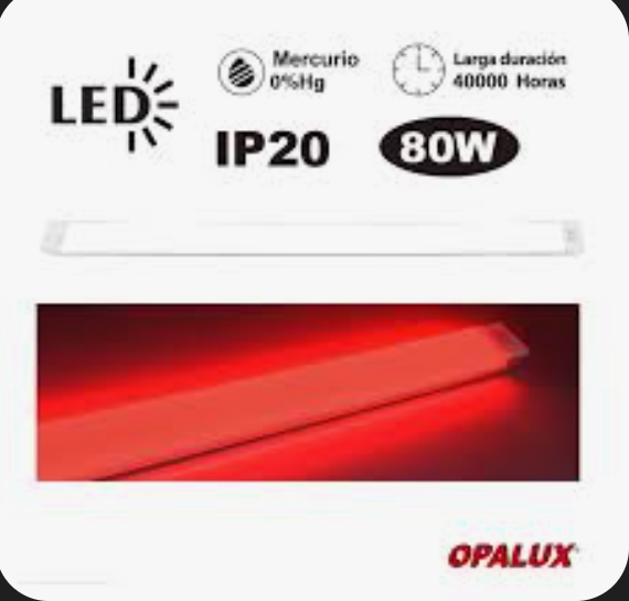 Fluorescente Slim LED pavonado 80w OPALUX color Rojo - florescente