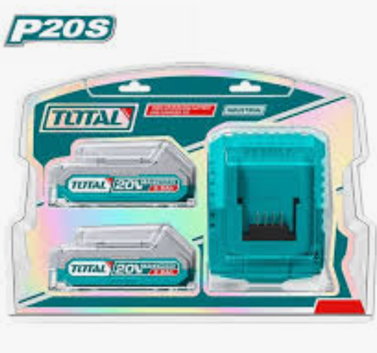 Bateria 20v 2A x 2 piezas + Cargador Rapido TOTAL TFBCPK1222