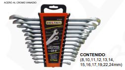 Juego LLAVE MIXTA X 12 Piezas Satinado DELTA