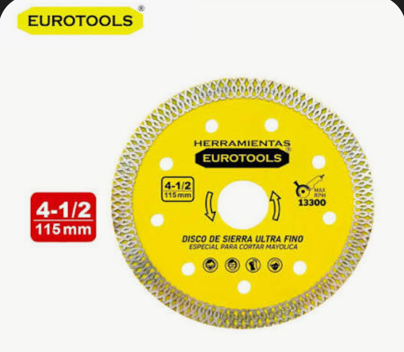 Disco Diamantado Ultra Fino 4 1/2 ceramica mayolica Amarillo EUROTOOLS