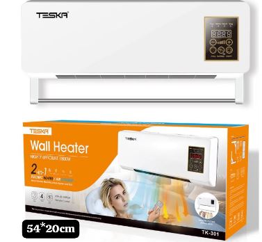 CALEFACTOR / VENTILADOR eléctrico de pared con control remoto 2 EN 1