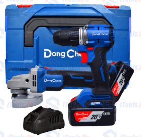 Combo kit INALAMBRICO Taladro percutor 60NM + Esmeril angular 630W DONGCHENG - DCKIT3402EK (Maleta + Cargador + 2 Baterías 4 Amp)