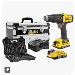 Taladro Percutor 20V 1/2 SCD711D2FA-B2 STANLEY + Caja de ALUMINIO + 50 Piezas