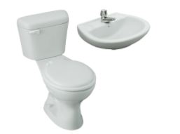 inodoro blanco con palanca y tanque + Lavatorio FLORIDA (huater o water)