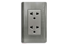 tomacorriente Empotrable doble con toma tierra acero inoxidable OP-S26 Opalux (Aluminizado)